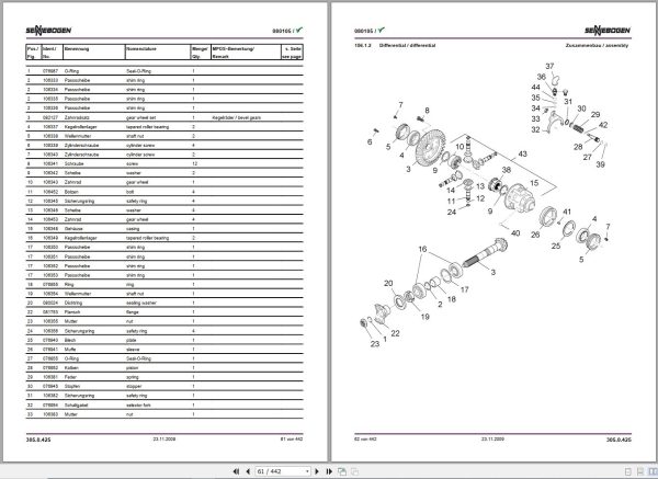 Sennebogen Telescopic Handlers 305 305.0.425 Spare Parts Catalog EN DE 2