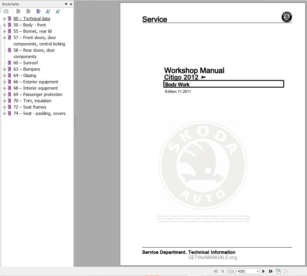 Skoda Citigo 2011 2018 Service Manual 1