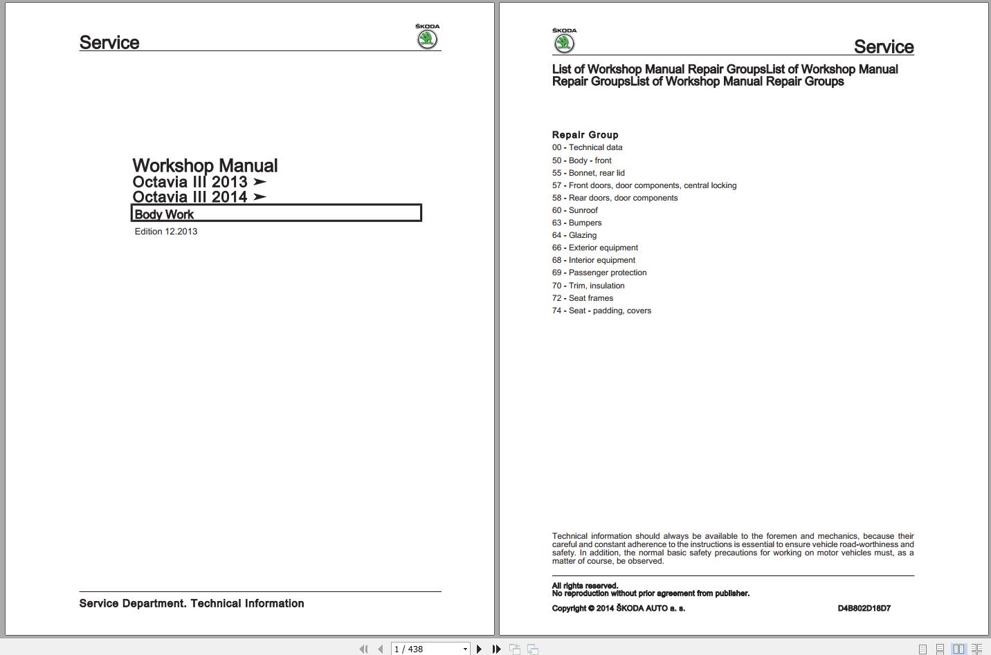Skoda Octavia III 2013 2014 Workshop Manual Wiring Diagrams 1