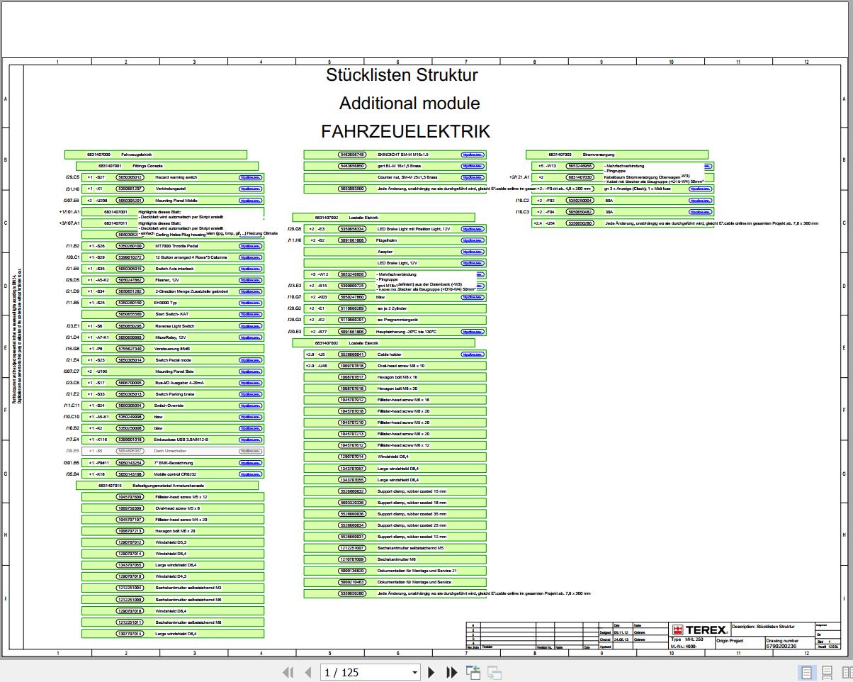 Terex Fuchs Material Handlers MHL250 4000 Wiring Diagram 6790200236 DE 1