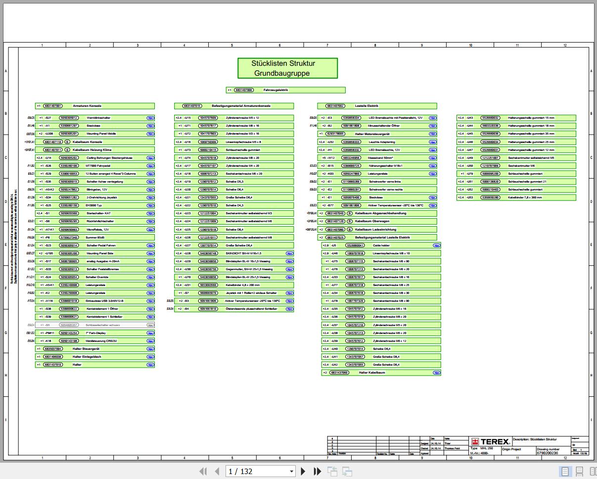 Terex Fuchs Material Handlers MHL250 4000 Wiring Diagram 6790200276 DE 1