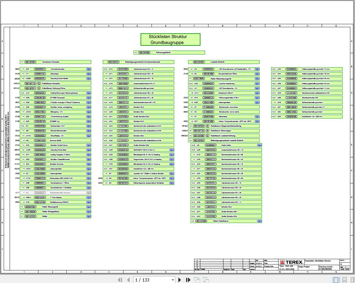 Terex Fuchs Material Handlers MHL250 4043 4045 Wiring Diagram 6790200309 DE 1