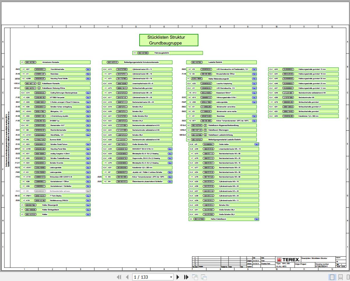 Terex Fuchs Material Handlers MHL250 4072 Wiring Diagram 6790200300 DE 1