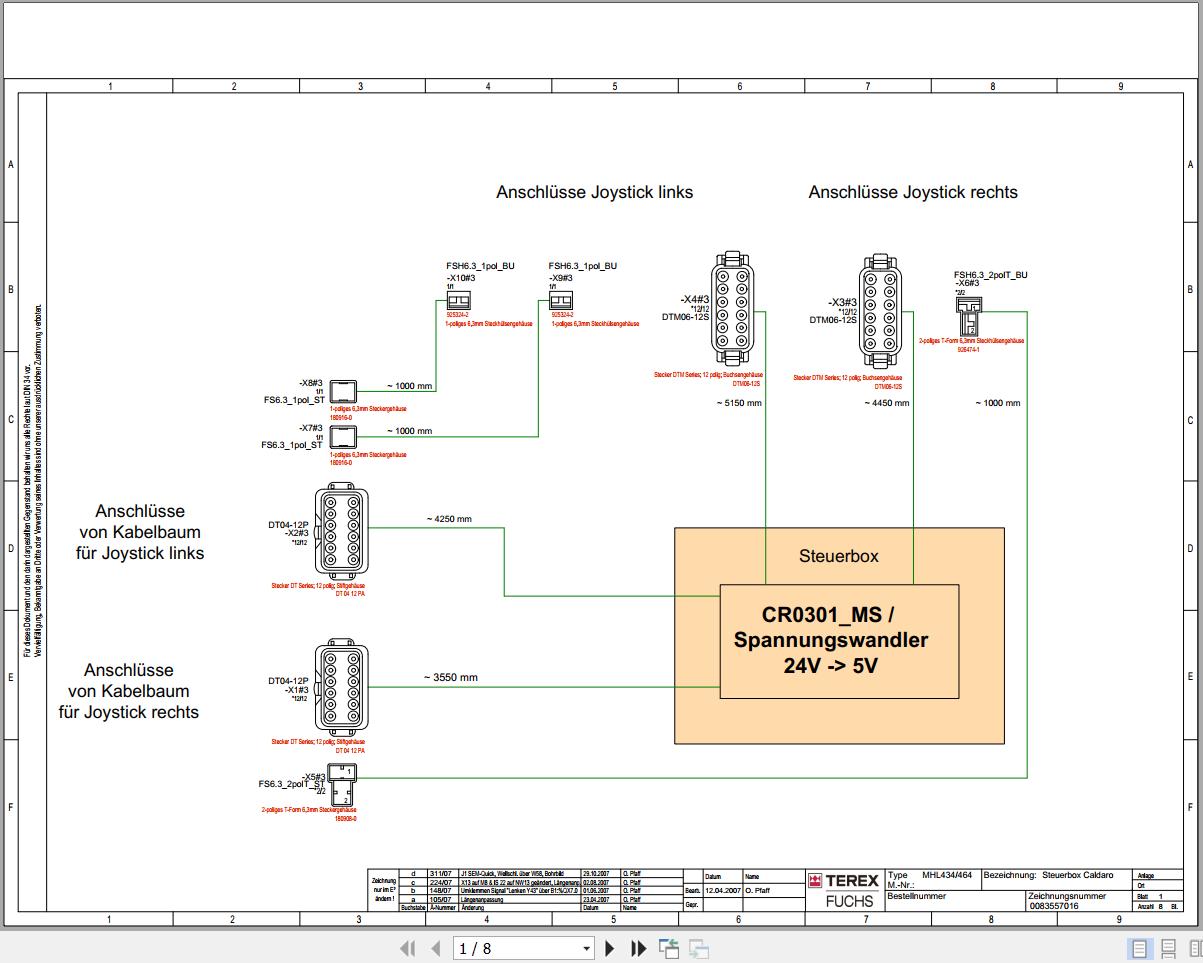 Terex Fuchs Material Handlers MHL434 MHL464 Electrical Circuit Diagram DE 1