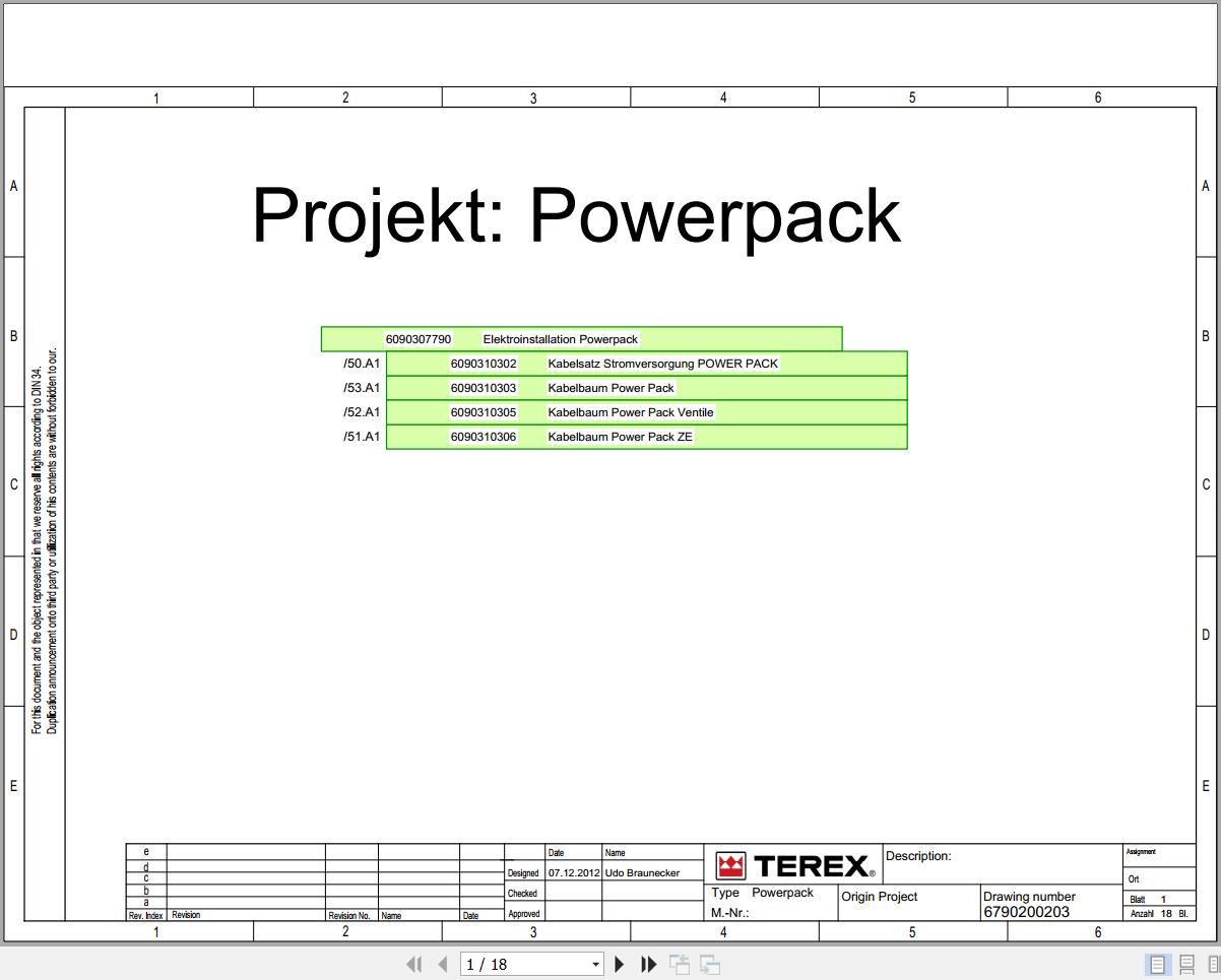 Terex Fuchs Material Handlers Powerpack 22.4 KW Wiring Diagram 6790200203 DE 1