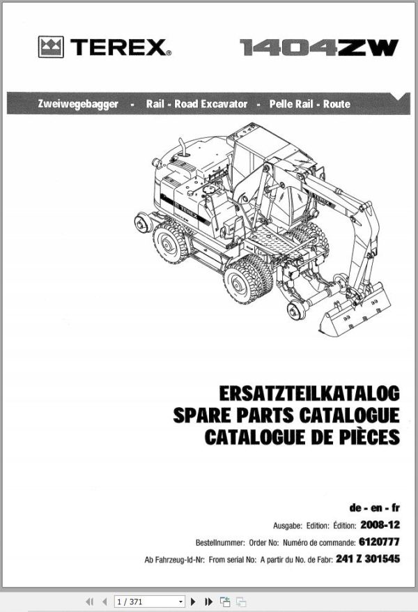 Terex Wheel Excavator 1404 ZW Parts Catalog 1