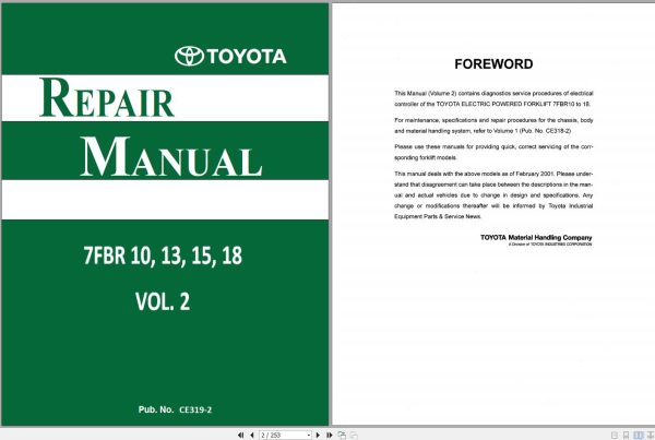 Toyota Forklift 7FBR10 8FBR13 FBR15 FBR18 Repair Manual 1