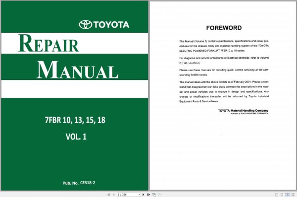 Toyota Forklift 7FBR10 8FBR13 FBR15 FBR18 Repair Manual 4