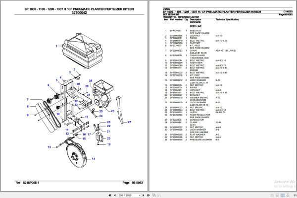 Valtra Fertilizer BP1005 to BP1307 H CF Parts Catalog C100003 2