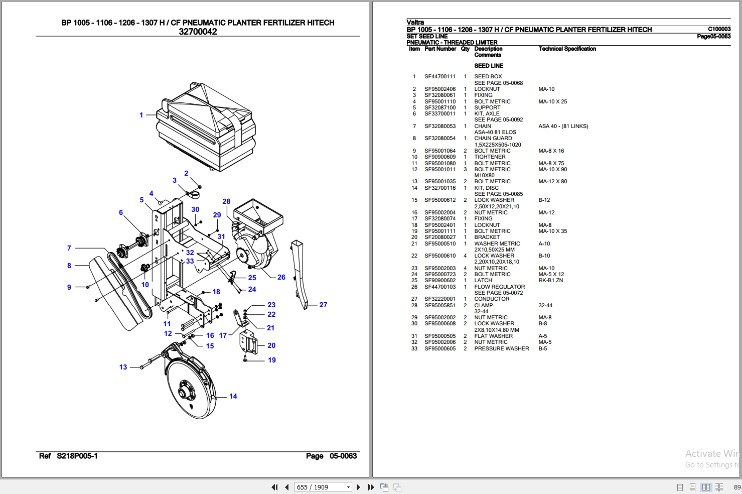 Valtra Fertilizer BP1005 to BP1307 H CF Parts Catalog C100003 2