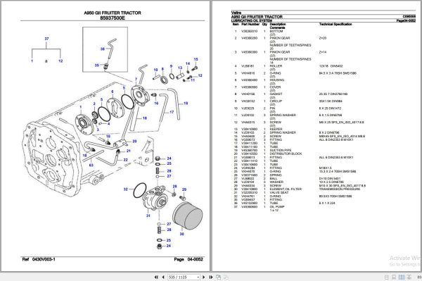 Valtra Fruiter Tractor A950 GII Parts Catalog C095006 3