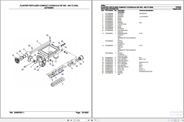 Valtra Planter Fertilizer BP302 402 to 503L Parts Catalog C030002 2