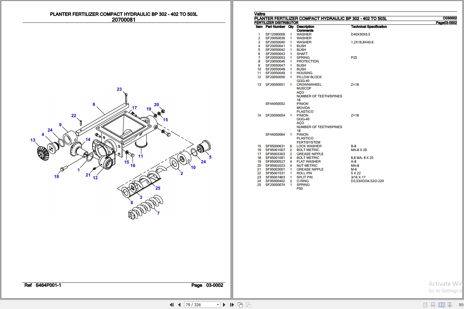 Valtra Planter Fertilizer BP302 402 to 503L Parts Catalog C030002 2