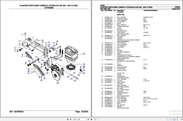 Valtra Planter Fertilizer BP302 402 to 503L Parts Catalog C030002 3