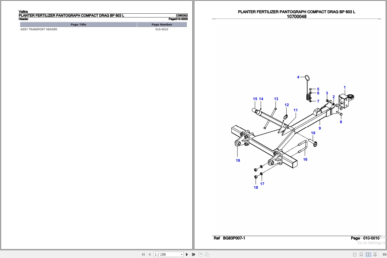 Valtra Planter Fertilizer BP603 L Parts Catalog C060302 1