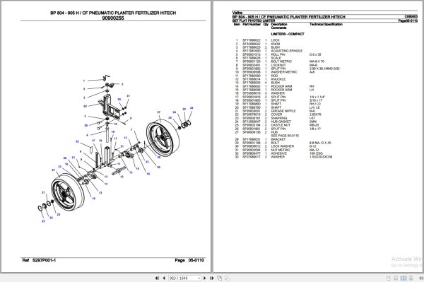 Valtra Planter Fertilizer BP804 BP905 H CF Parts Catalog C080003 3