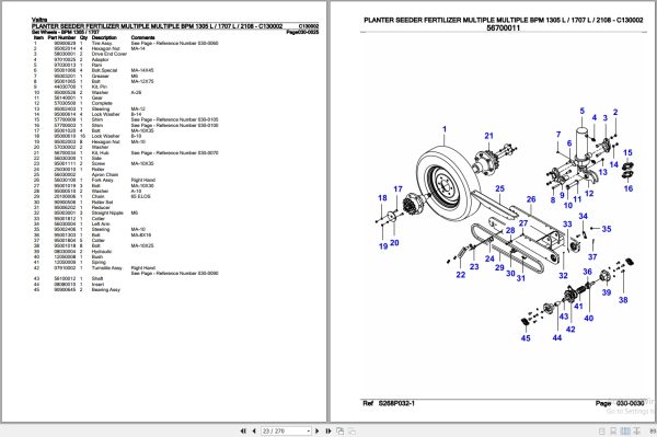 Valtra Planter Seeder Fertilizer BPM1305L to BPM2108 Parts Catalog C130002 2