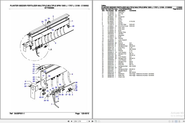 Valtra Planter Seeder Fertilizer BPM1305L to BPM2108 Parts Catalog C130002 3