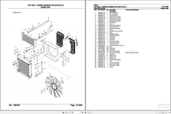 Valtra Power Generator VG110EA Parts Catalog 891191988 2015 2017 2