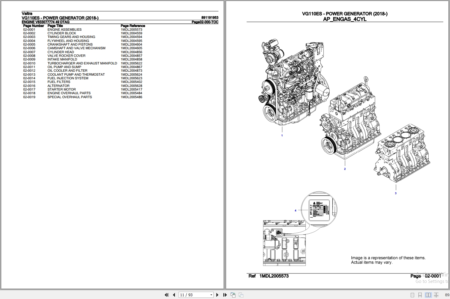 Valtra Power Generator VG110ES Parts Catalog 891191953 2018 2