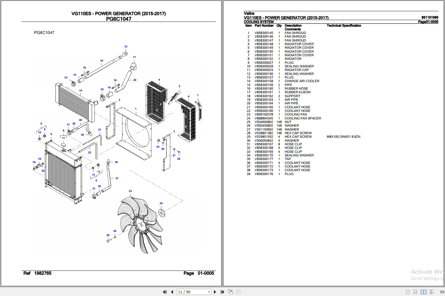 Valtra Power Generator VG110ES Parts Catalog 891191989 2015 2017 2