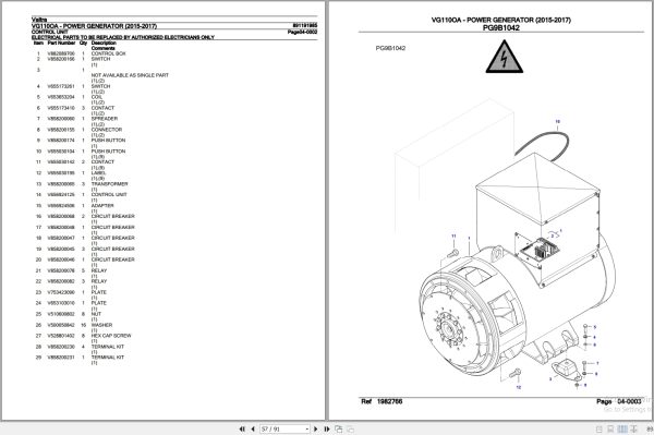 Valtra Power Generator VG110OA Parts Catalog 891191985 2015 2017 3