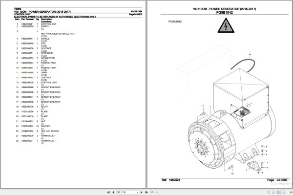 Valtra Power Generator VG110OM Parts Catalog 891191984 2015 2017 3