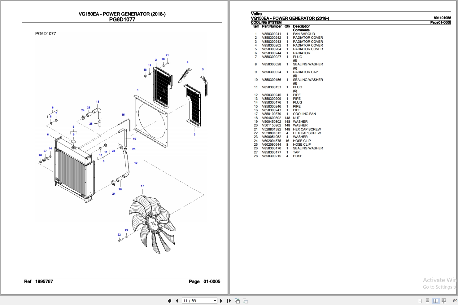 Valtra Power Generator VG150EA Parts Catalog 891191958 2018 2