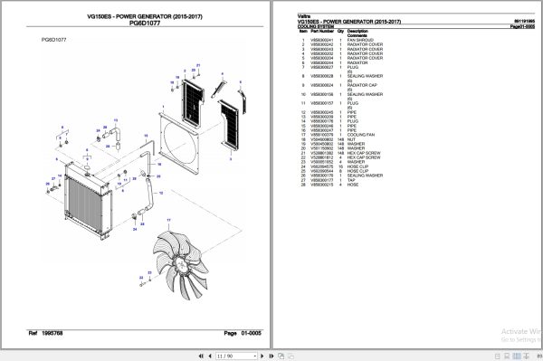 Valtra Power Generator VG150ES Parts Catalog 891191995 2015 2017 2