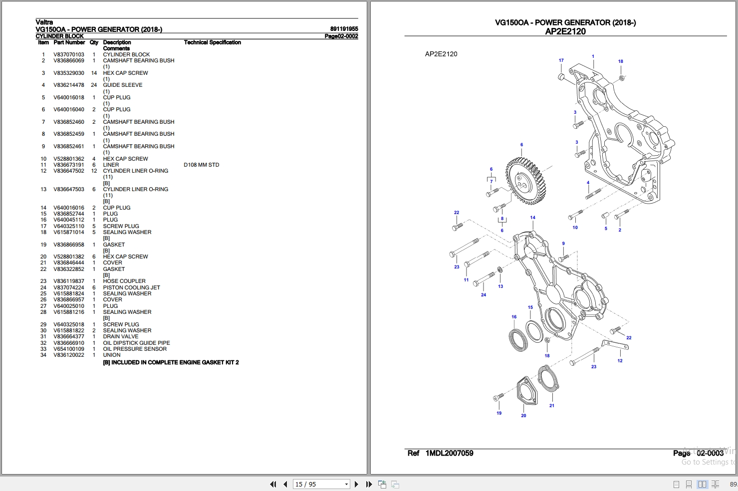 Valtra Power Generator VG150OA Parts Catalog 891191955 2018 2