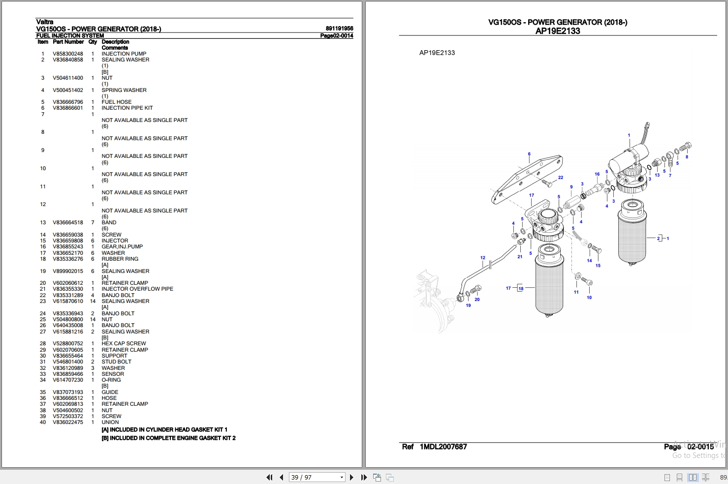 Valtra Power Generator VG150OS Parts Catalog 891191956 2018 2