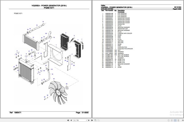 Valtra Power Generator VG205EA Parts Catalog 891191964 2018 2