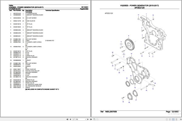 Valtra Power Generator VG205ES Parts Catalog 891192001 2015 2017 2