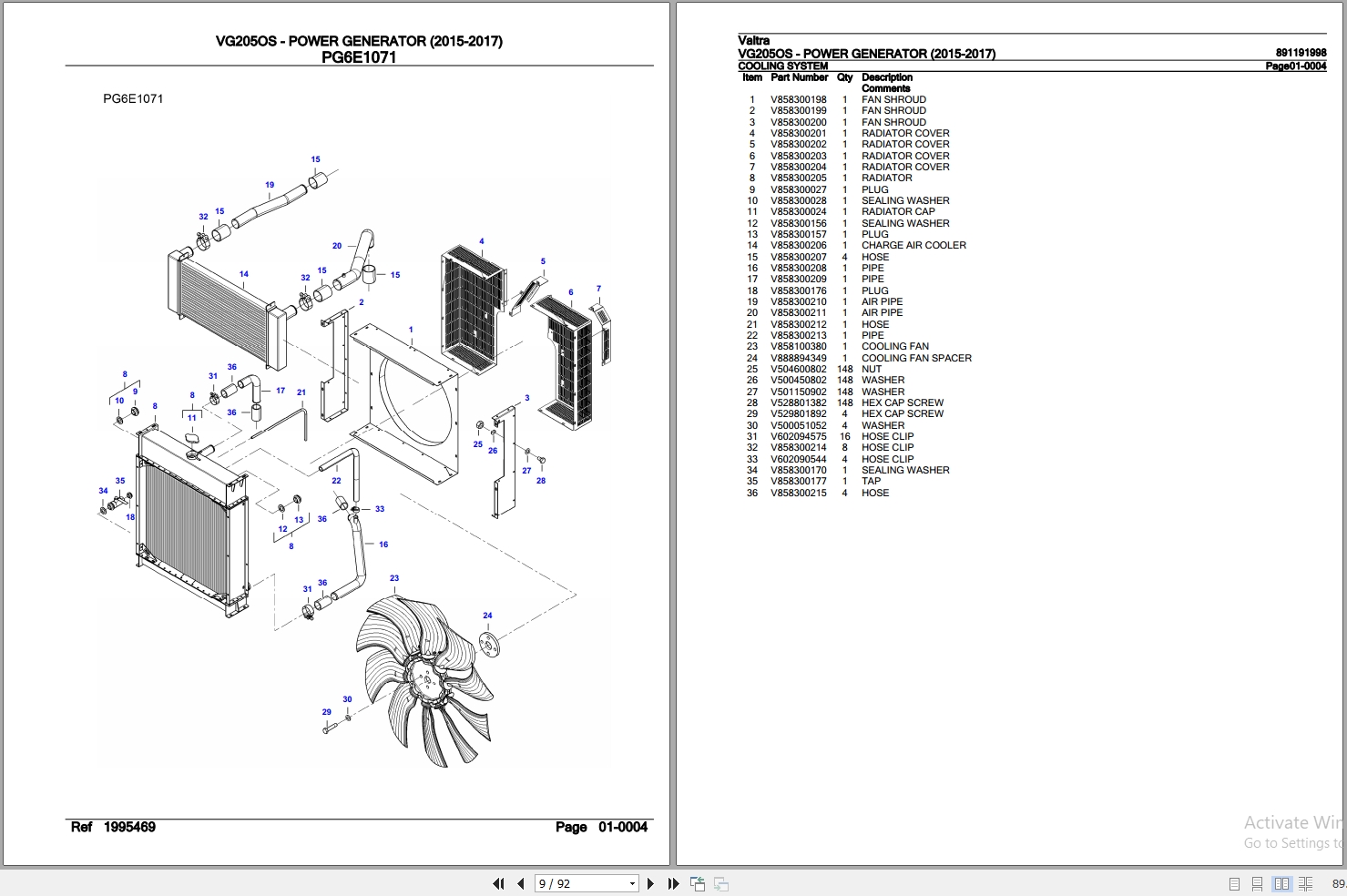 Valtra Power Generator VG205OS Parts Catalog 891191998 2015 2017 2