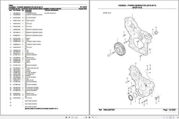 Valtra Power Generator VG250EA Parts Catalog 891192006 2015 2017 3
