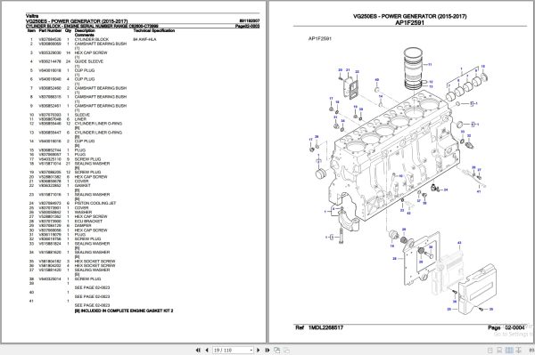 Valtra Power Generator VG250ES Parts Catalog 891192007 2015 2017 2
