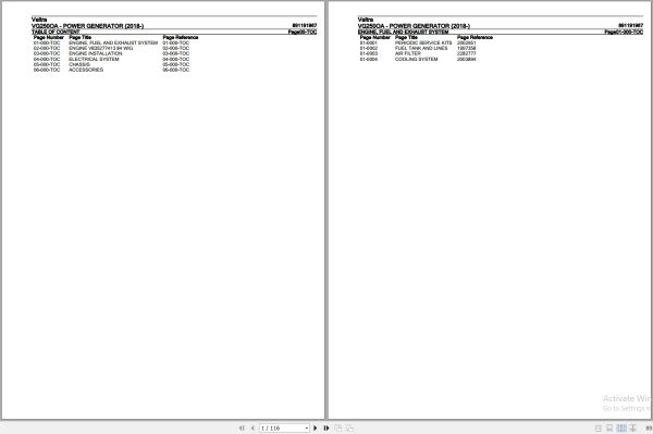Valtra Power Generator VG250OA Parts Catalog 891191967 2018 1