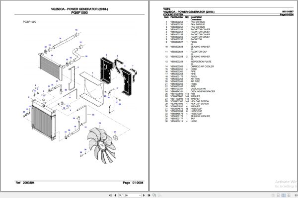 Valtra Power Generator VG250OA Parts Catalog 891191967 2018 2