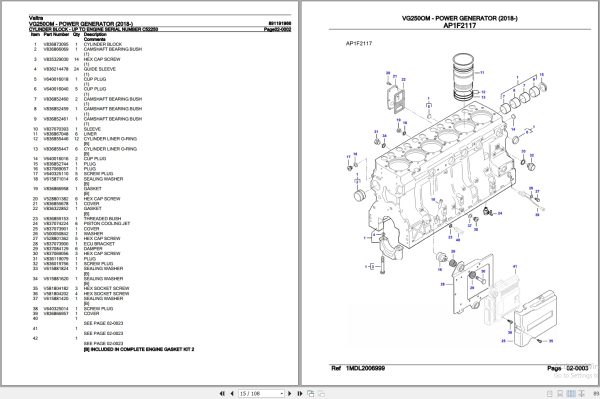 Valtra Power Generator VG250OM Parts Catalog 891191966 2018 2