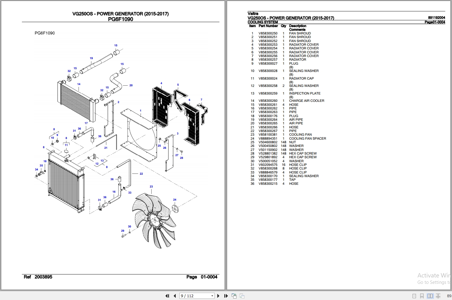 Valtra Power Generator VG250OS Parts Catalog 891192004 2015 2017 2