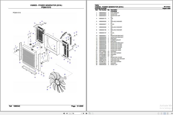 Valtra Power Generator VG60ES Parts Catalog 891191941 2018 2