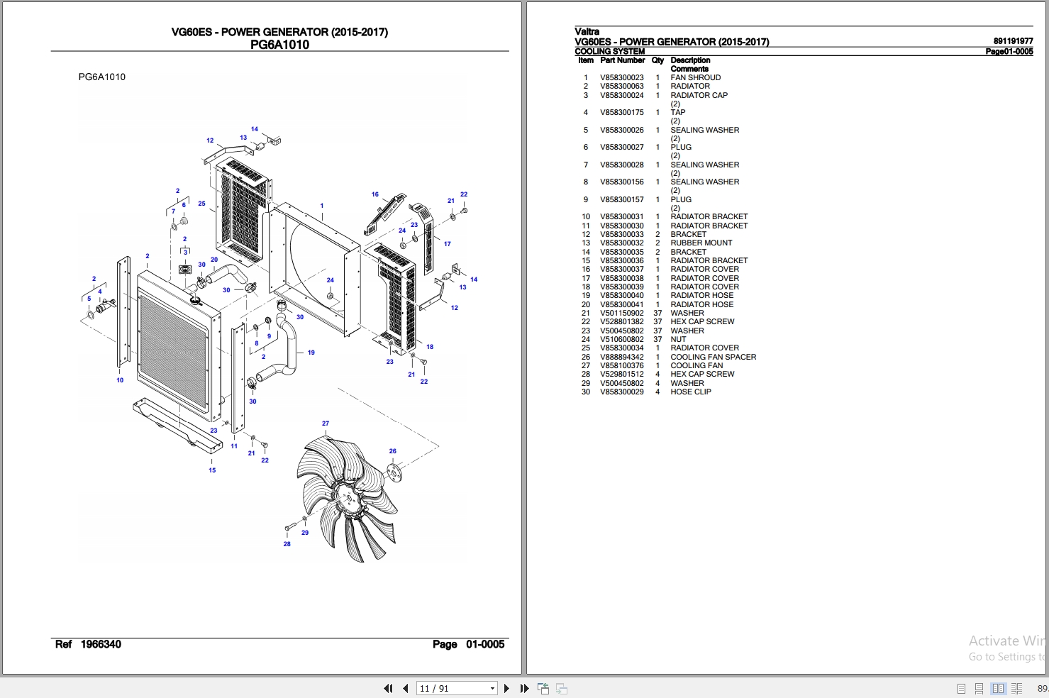 Valtra Power Generator VG60ES Parts Catalog 891191977 2015 2017 2