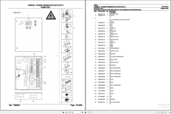Valtra Power Generator VG60OS Parts Catalog 891191974 2015 2017 3