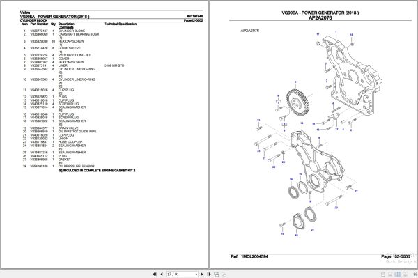 Valtra Power Generator VG90EA Parts Catalog 891191946 2018 2