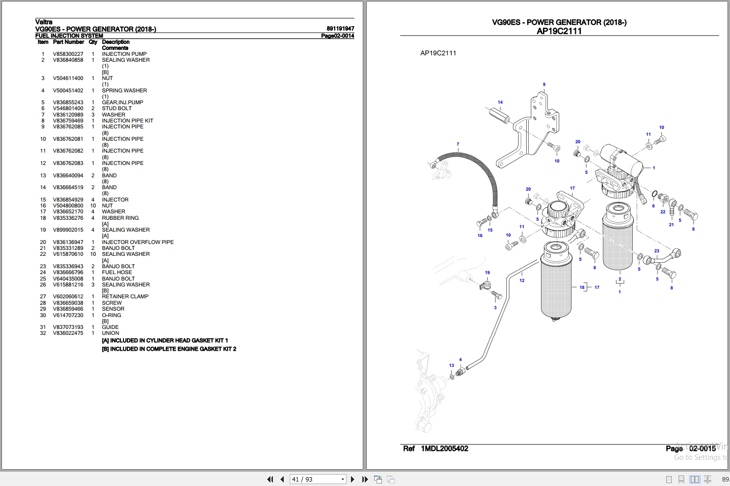 Valtra Power Generator VG90ES Parts Catalog 891191947 2018 2