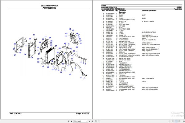Valtra Sprayer BS3330H Parts Catalog C333001 3