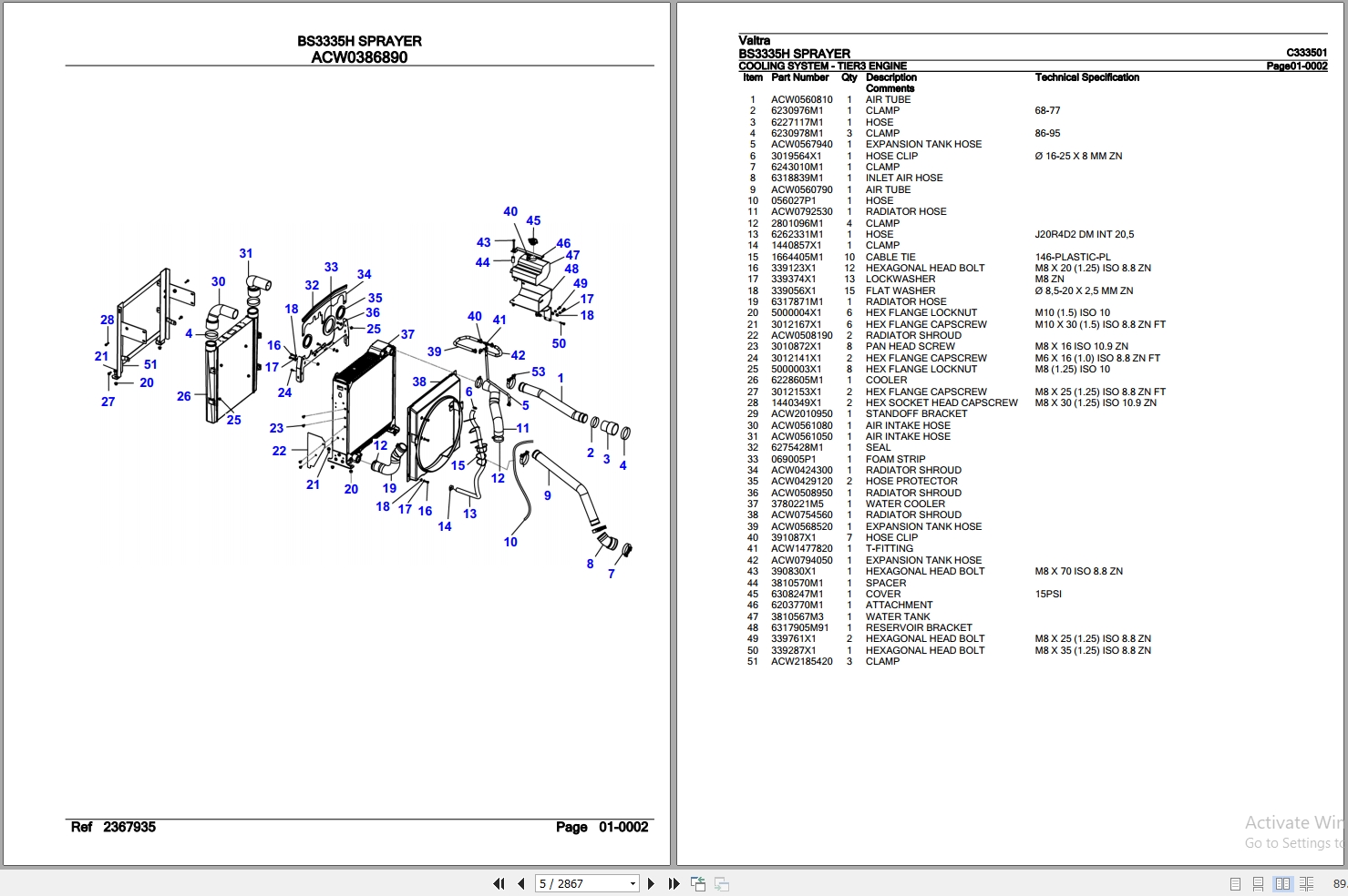 Valtra Sprayer BS3335H Parts Catalog C333501 2