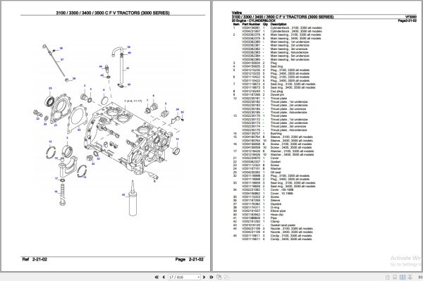Valtra Tractor 3000 Series 3100 3300 3400 3500 C F V S Parts Catalog VF3000 2