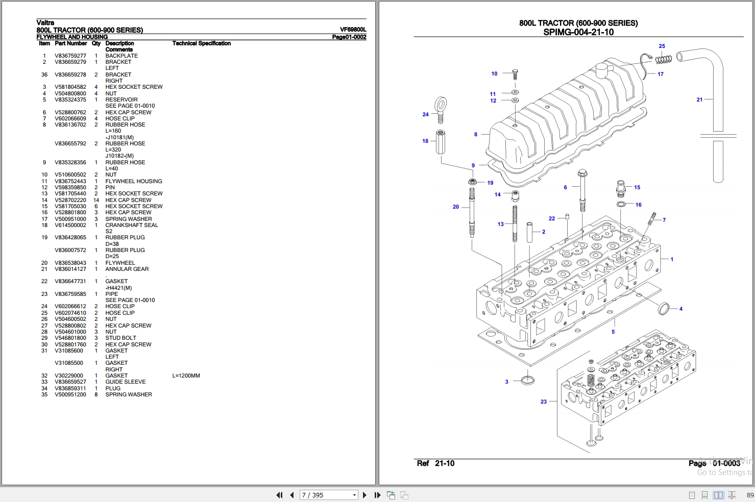 Valtra Tractor 600 900 Series 800L Parts Catalog VF69800L 2