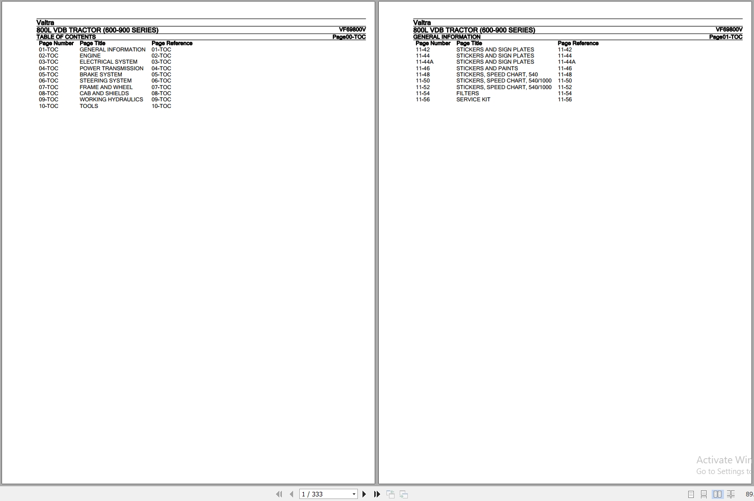 Valtra Tractor 600 900 Series 800L VDB Parts Catalog VF69800V